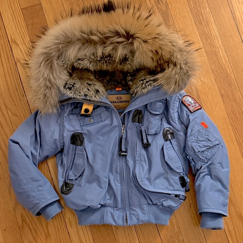 Parajumpers Kids masterpiece series Powder Blue Puffer Jacket with Fur-Trim Hood